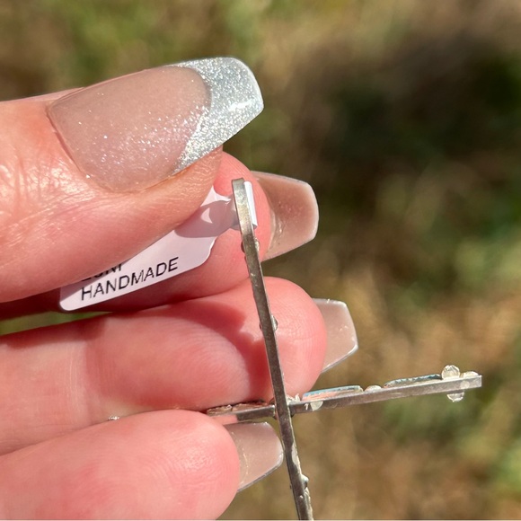 Zuni 925 Sterling Silver and Turquoise Pin Point Cross Pendant - Picture 7 of 10